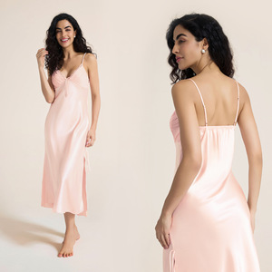 Wholesale Women Plus Size Sleeveless Collarless Spaghetti Strap Full Length <strong>Maxi</strong> Silky Woven Solid Pajama Nightgown <strong>Nightdress</strong> - Product Image 5
