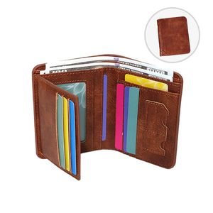 กระเป๋าสตางค์ผู้ชายหนัง PU แบบวินเทจ ป้องกัน RFID กระเป๋าสตางค์แบบพับสามตอน ขนาดเล็กบาง ใส่บัตรประชาชนและบัตรเครดิต - Product Image 5