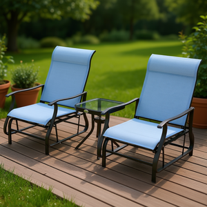 Ensemble de balançoires d'extérieur bleu clair avec table en verre trempé et structure en acier, mobilier de bistrot pour patio et jardin, idéal pour l'extérieur - Product Image 2