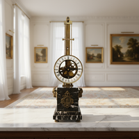 Horloge mécanique à pendule à balançoire suspendue squelette inversé, style moulin à vent antique mystérieux, avec tête de bête en laiton et base en marbre