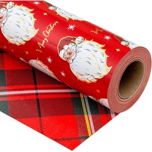 Red Christmas <b>Wrapping</b> <b>Paper</b> Roll Santa Claus Design Double Side 46.8 Square Feet Gift Craft Recyclable - Product Image 1