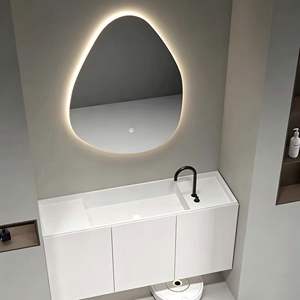 Ensemble de meubles de salle de bain minimalistes avec vasque intégrée en céramique, lavabo et unité d'évier. - Product Image 1