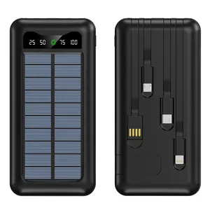 2024 Hot Sale 10000/20000 MAh Consumer Electronics Solar Power Bank USB Interface With Built-In Cable And Torch Holder