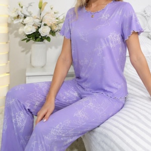 Pyjamas en viscose de bambou pour femme, ensembles de vêtements de détente tricotés, fabricant ODM, impression personnalisée, respirant, grandes tailles, vêtements de nuit pour femmes - Product Image 1