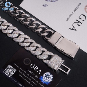 Precio al por mayor Cadena cubana de moissanita de plata 925 de 20 mm de ancho, collar de hip hop con incrustaciones para hombre, cadena cubana con incrustaciones - Product Image 4