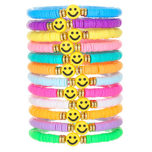 Bracelet en pâte polymère, couleur arc-en-ciel, perles élastiques, visage souriant, bijoux pour femmes, printemps 2024, origine Yiwu SY0622-1 - Product Image 5