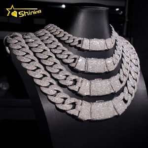 <span class=keywords><strong>Catena</strong></span> Cuban Link di Lusso Miami 12mm 15mm 18mm 20mm in <span class=keywords><strong>Argento</strong></span> Massiccio <span class=keywords><strong>925</strong></span> con Moissanite che Supera il Test del Tester, Stile Iced Out - Product Image 1