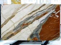 Dalles de quartzite de silice breccia SH STONE, orange design, pour hôtels et clubs modernes, finition polie brillante, pour cuisines, salles de bain et intérieurs.