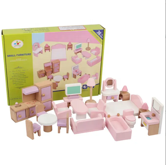 22 piezas de casa para niños juego de simulación casa de muñecas muebles de madera