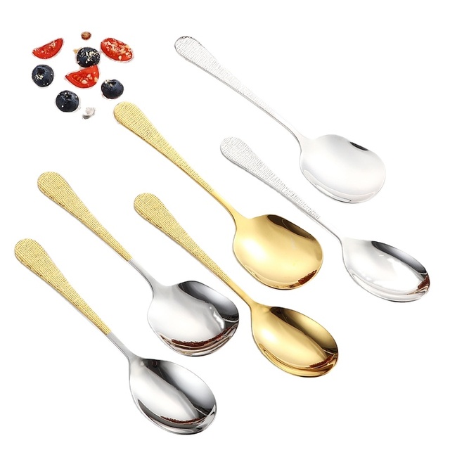 Wholesale 304 Stainless Steel Serving Spoons Hotel Buffet Service Diamond-Patterned Restaurant Utility Tableware Light Luxury