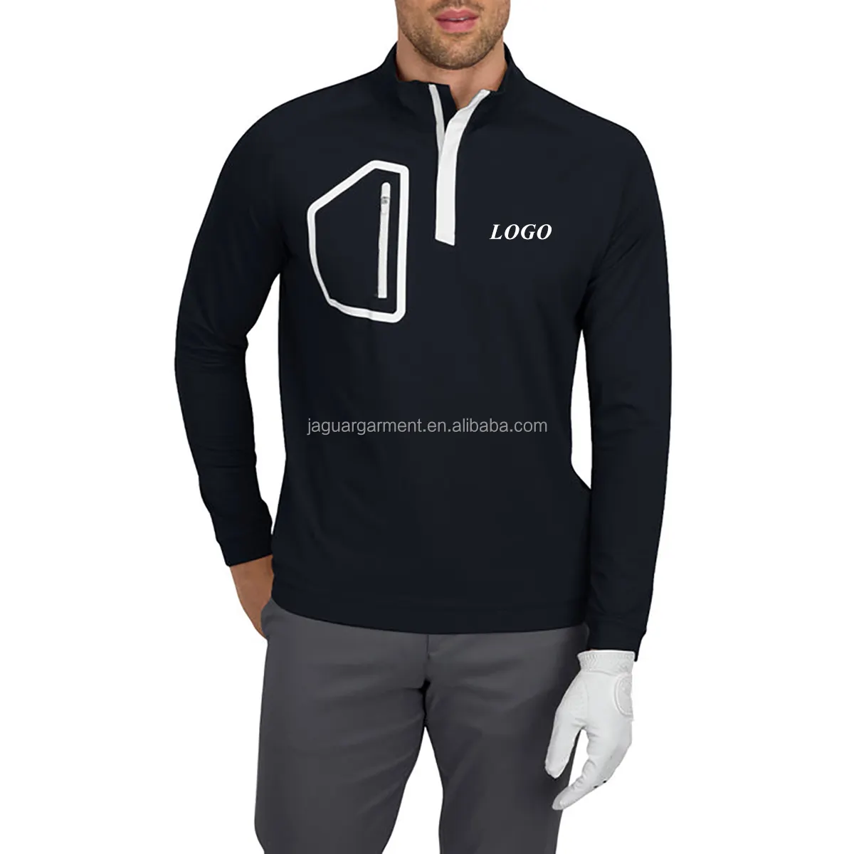 Golfverkopers Groothandel 1/4 Pullover Golf Lange Mouw T-Shirts Poloshirt Heren Golf Trui Hoodie Met Zakken Aan De Zijkant