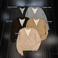 Pull en laine style coréen, effet deux pièces, color-block, manches longues, col rond, haut en tricot preppy pour femme, polyvalent