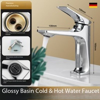 Robinet de lavabo en laiton chromé, mitigeur monotrou avec cartouche céramique, eau chaude et froide pour salle de bain