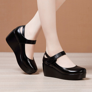 Sh10908a Comfort Black Red <strong>White</strong> Leather Loose Toe 6CM <strong>Wedges</strong> Office Shoes <strong>for</strong> <strong>Women</strong> - Product Image 6