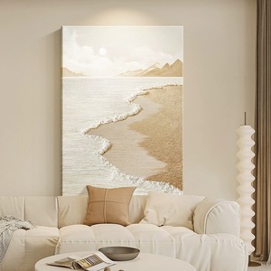 Handmade đóng khung trừu tượng màu nâu trắng Bãi Biển Đại Dương cảnh biển phong cảnh vải nghệ thuật <span class=keywords><strong>Acrylic</strong></span> sơn cho tường trang trí - Product Image 2