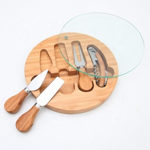Tablero de corte de <span class=keywords><strong>cristal</strong></span> con herramientas de queso y vino conjunto caliente vender queso junta de Bambú - Product Image 5