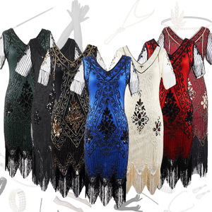<b>Sequin</b> V-Neck Dress With Fringe 1920s Vintage Bodycon Club Dress For Women S 4XL - Product Image 2