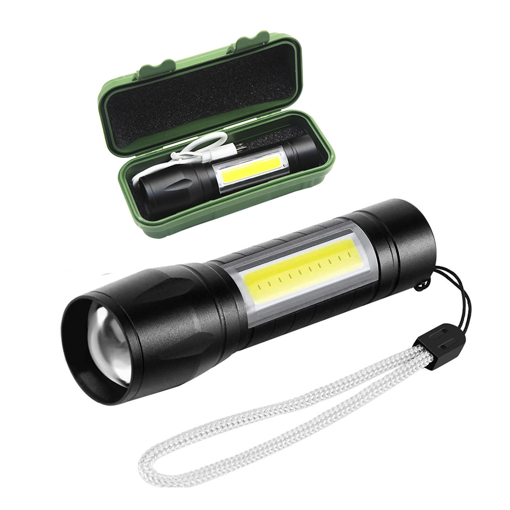 USB Rechargeable Mini Handheld Pocket LED Tactical Flashlight with Side Light for Camping Home Emergency