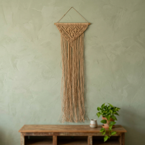 Décoration murale moderne en macramé rouge 2026, suspension en coton noué pour salon, chambre et entrée - Product Image 4