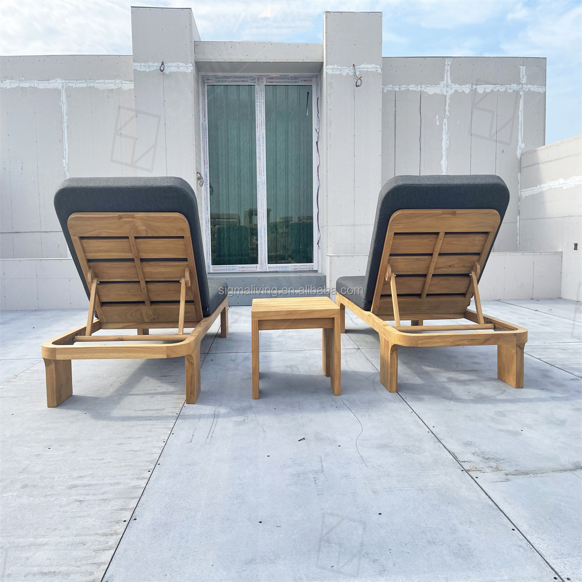 New Luxury Terrace Garden Teak Leisure Chair Set  Sun Lounge Bed Outdoor Teak Patio Furniture