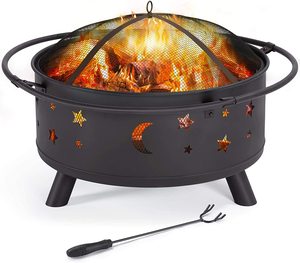 Bac à feu Landmann Big Sky Stars and Moons 30 pouces en métal avec écran anti-étincelles et pique à bois, fournitures de jardin - Product Image 1