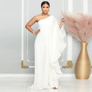 Robe de soirée en mousseline de soie à une épaule, longueur ras du sol, avec volants, blanche, pour femme - Product Image 4