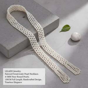 Collar de Perlas de Agua Dulce Naturales Largas WENCHI, Elegante Collar de Perlas de 800g - Product Image 2