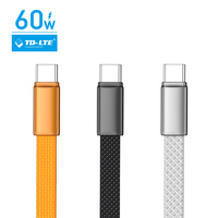 Câble de charge rapide USB-C Type-C plat en nylon tressé TD-LTE TD-CA120 60W 27W avec conducteur en cuivre pur pour iPhone 15 et ordinateur