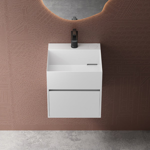 Vasque murale minimaliste moderne en acier inoxydable avec tiroir de rangement, meuble-lavabo flottant pour salle de bain, idéal pour petits espaces, hôtels et maisons - Product Image 5