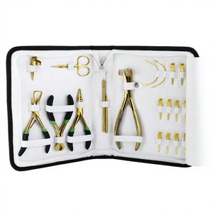 Kit complet d'outils professionnels en acier inoxydable pour extensions capillaires Microlink : pinces, pinces à cheveux, boucles de tirage, ciseaux, aiguilles, protège-doigts - Product Image 1
