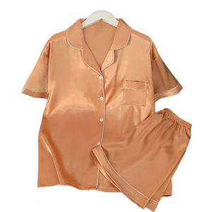 Moda francesa sentido del color sólido pijamas de manga corta verano Simple simulación seda Loungewear se puede usar fuera del traje - Product Image 1