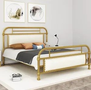 İskandinav Modern avrupa tarzı tek veya çift demir yatak odası veya daire için uzanmış özelliği ile yatak ışığı lüks Metal çerçeve