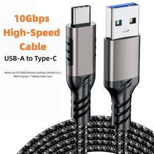 สายถัก USB3.2 ความเร็ว 10Gbps แบบ Type-C |   ชาร์จเร็ว 60W, รองรับ CarPlay สำหรับโทรศัพท์และฮาร์ดดิสก์ SSD - Product Image 1