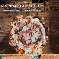 Ensemble de 56 autocollants vintage sur le thème du café - Fabriqués en matériau PET - Articles nostalgiques pour carnets, agendas et journaux