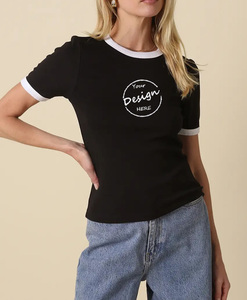 T-shirt court personnalisé en coton et élasthanne pour femme, coupe ajustée, 190 GSM, avec impression sérigraphiée, style <span class=keywords><strong>Ringer</strong></span> - Product Image 4