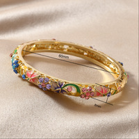 Nouveauté 2026 – Bracelets et Joncs Tendance Style Chinois Rétro Ethnique Cloisonné – Joncs Émaillés Fleur Rose Pas Chers pour Femmes – Idéal Cadeau