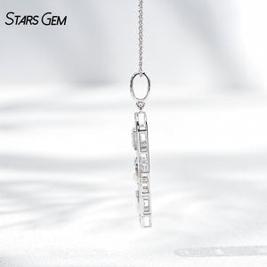 StarsGem Fine Jewelry 18K Solid Gold Vintage Rhodium Plated Lab Grown Diamond Three-<b>Stone</b> Pendant 2ct Cushion Cut Bezel Necklace - Product Image 2
