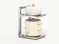 Étagère à casseroles rectangulaire à 2 niveaux en acier robuste, moderne, pour rangement coulissant dans les armoires de cuisine
