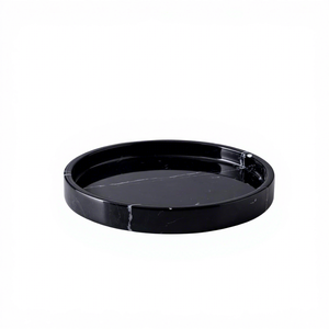 Plateau de service en marbre noir, plateau rond décoratif pour salle de bain, chambre, cuisine, décoration intérieure, organisateur de bijoux, de parfums et de bougies - Product Image 2