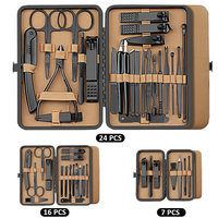 Ensemble de manucure et pédicure professionnel de luxe en 7 pièces, kit de soin en acier inoxydable avec étui de voyage en cuir pour la maison, le salon ou comme cadeau