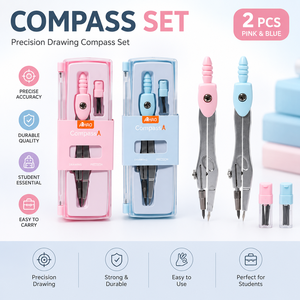 Set di Compassi Personalizzati OEM con Logo, Rosa e Blu, Compasso di Precisione per Studenti, Insegnanti, Ufficio e Forniture Scolastiche - Product Image 2