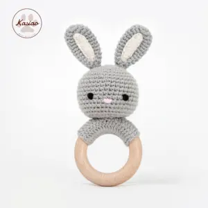 Enchanting Crochet Toy with Wooden Rattle: Fox, Fawn, Giraffe, Unicorn, and Rabbit Handcrafted Delights for Little Ones