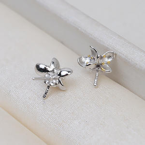 Accessoires DIY pour femmes, boucles d'oreilles en argent S925, version coréenne, 7-10 perles, support creux, or, produit semi-fini - Product Image 2