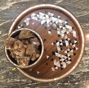 Bandeja para servir Chocolate con incrustaciones de madreperla y forma redonda más vendida, bandeja para servir estilo árabe para regalo de Ramadán - Product Image 1