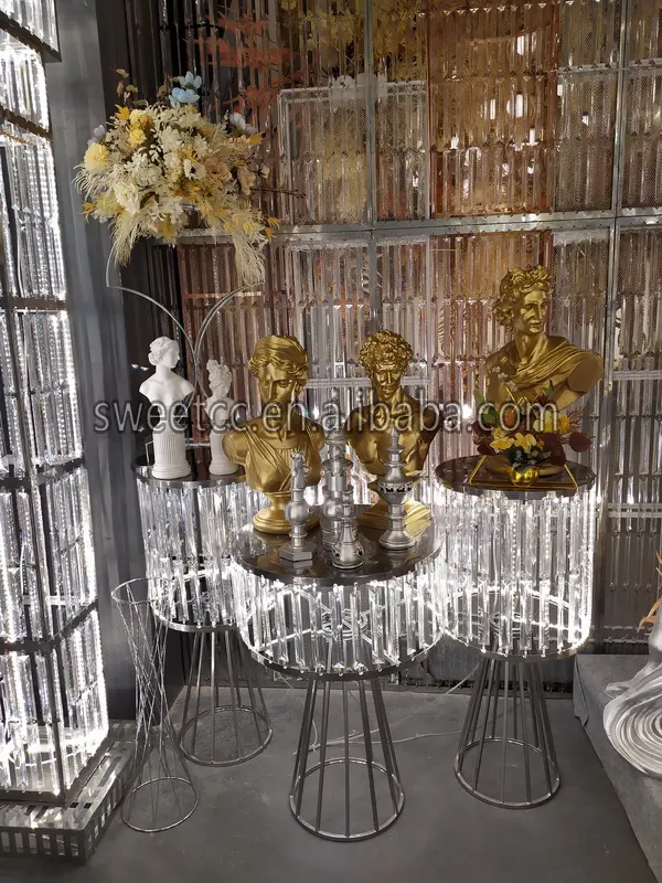 Modern furniture gold Crystal dessert table plated stainless steel for wedding decoration