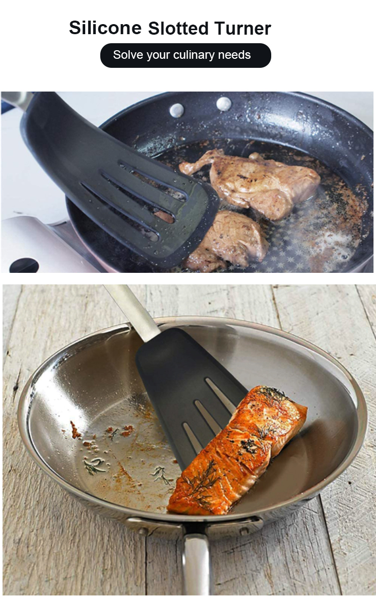 Series Long Silicone Turner Spatula Heat Resistant Rubber Kitchen Spatula - Ideal for Fish, Eggs turner