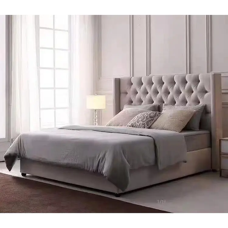 Custom Bed Gestoffeerde Katoen Bed Room Furniture Slaapkamer King Queen Size Moderne Italiaanse Hout Luxe Bed