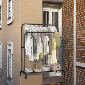 Porte-manteau pliant portable en métal à double niveau avec cintres en tissu pliables et peu encombrants – Vente en gros - Product Image 6