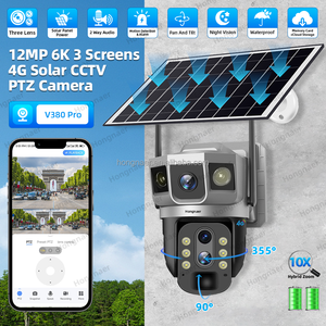 Hongnaer 12 Мп Беспроводная 3-объективная 10-кратная зум Солнечная камера наблюдения PTZ камера наружная V380 Pro CCTV 4G Sim-карта Солнечная камера безопасности - Product Image 2