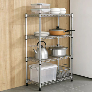 Scaffale di Stoccaggio a 4 Ripiani in Acciaio al Carbonio Cromato, 75kg, Mobile, Regolabile, Resistente, per Bagno, Balcone, Soggiorno, <span class=keywords><strong>Cucina</strong></span> - Product Image 3